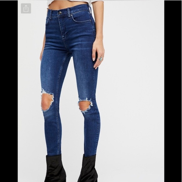 Free People Denim - Free People High Rise Busted Knee Skinny Jeans